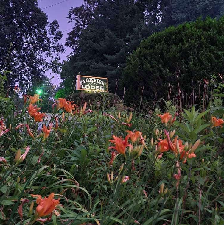 Property sign against a dusk sky